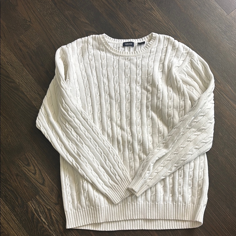 Izod White Crewneck Cable Knit Sweater